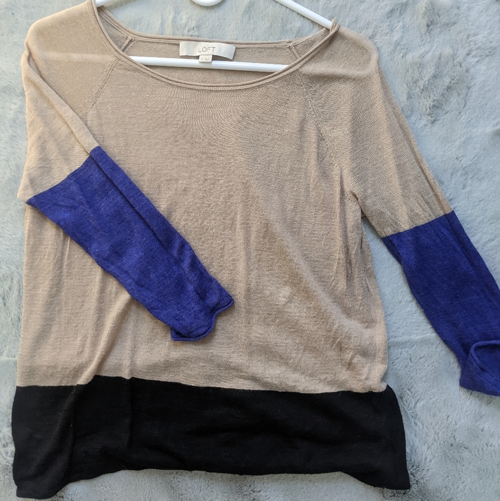 Ann Taylor LOFT Lightweight Beige Black Purple Colorblock Women's Top | Small